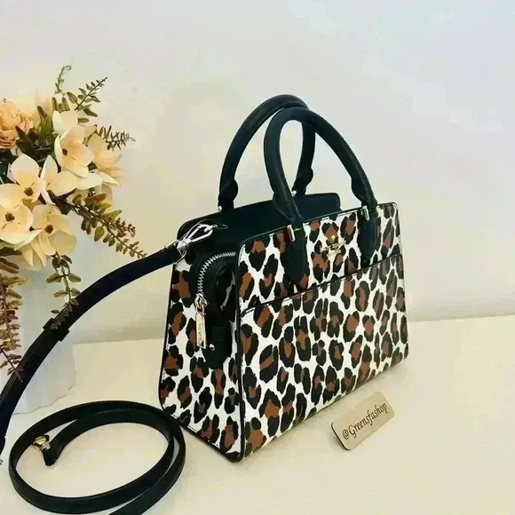 Kate Spade Purse Madison Spotted Animal Printed Satchel Leopard - Picture 4 of 11